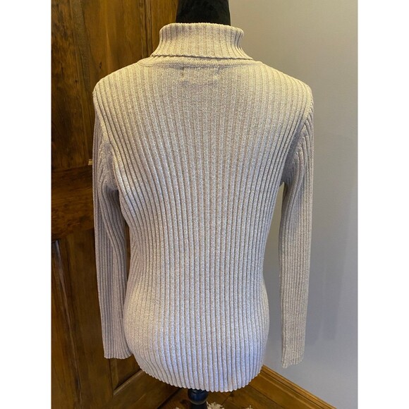 Basic Edition Cream with Gold Threads Holiday Turtleneck Size Large Sweater - Picture 4 of 8